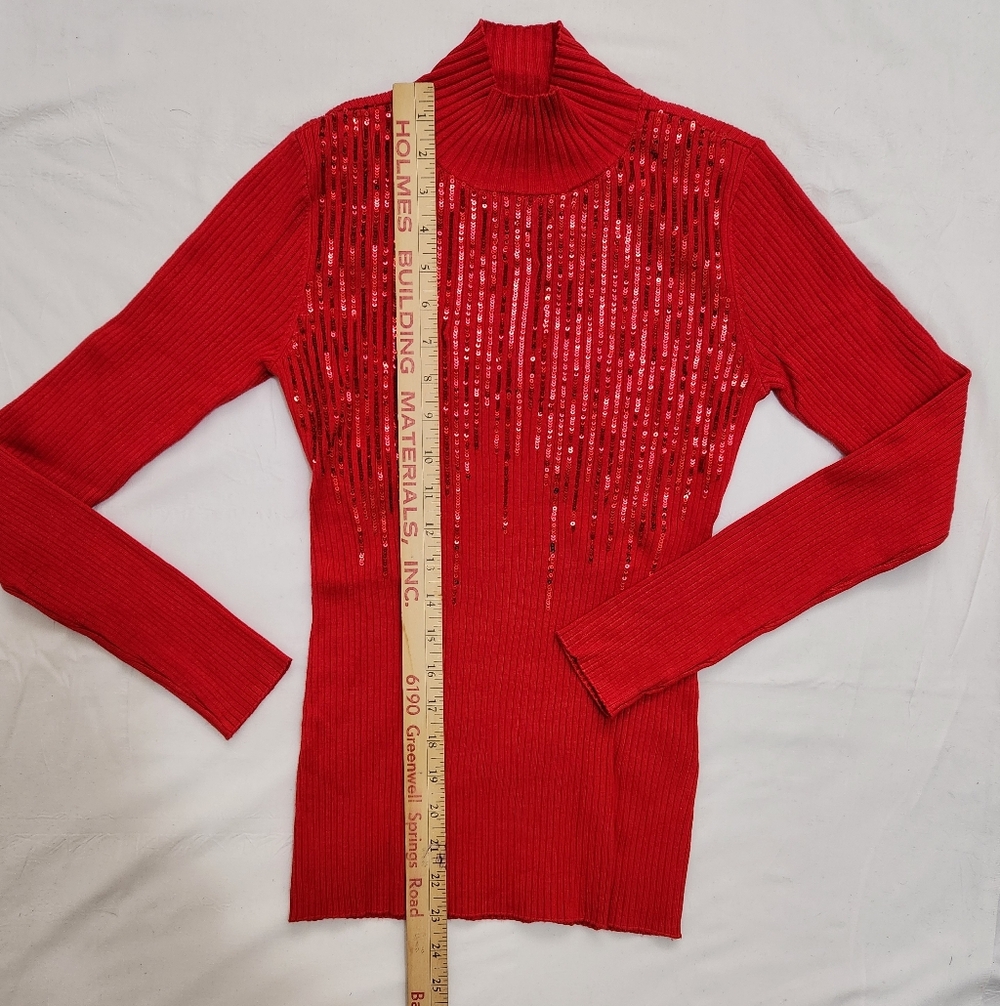 INC International Concepts Women's Mock Neck Drip Sequin Sweater Red Size XS - Picture 8 of 8